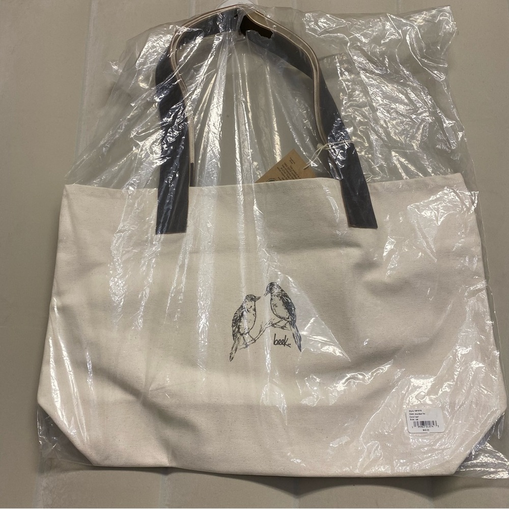 Beek Give Back Tote Bag Large Canvas Leather Birds Graphic Neutral 21”x14 NWT